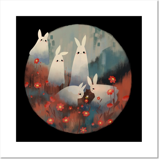 Ghost Bunnies and Flowers Wall Art by Magcelium